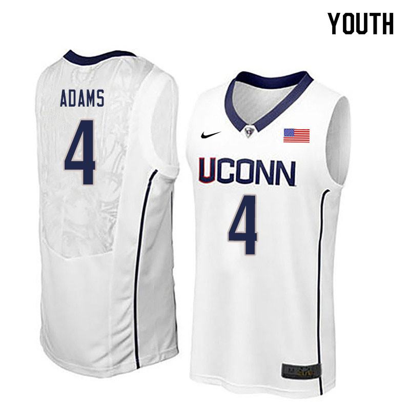 Youth #4 Jalen Adams Uconn Huskies College Basketball Jerseys Sale-White